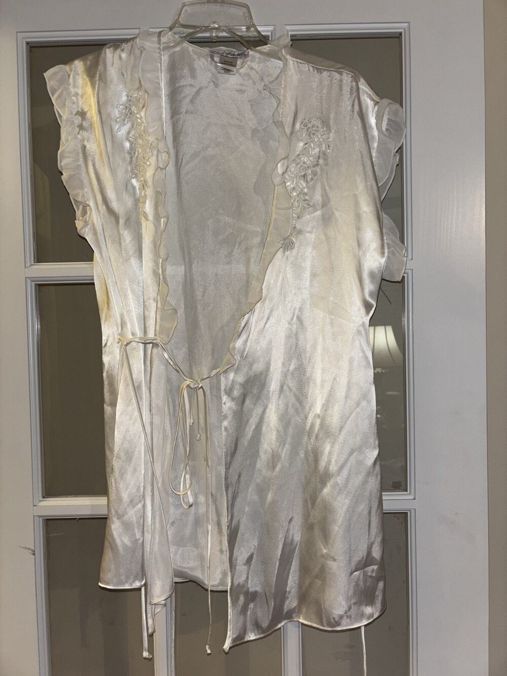 Linea Donatella women’s VTG bridal lingerie robe strappy embroidered pearls MED